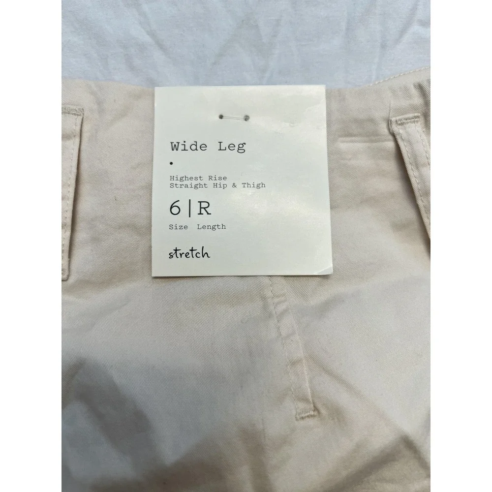 A New Day Pants Womens 6R Cream Wide‎ Leg High Rise Cargo Stretch Zip Fly Casual